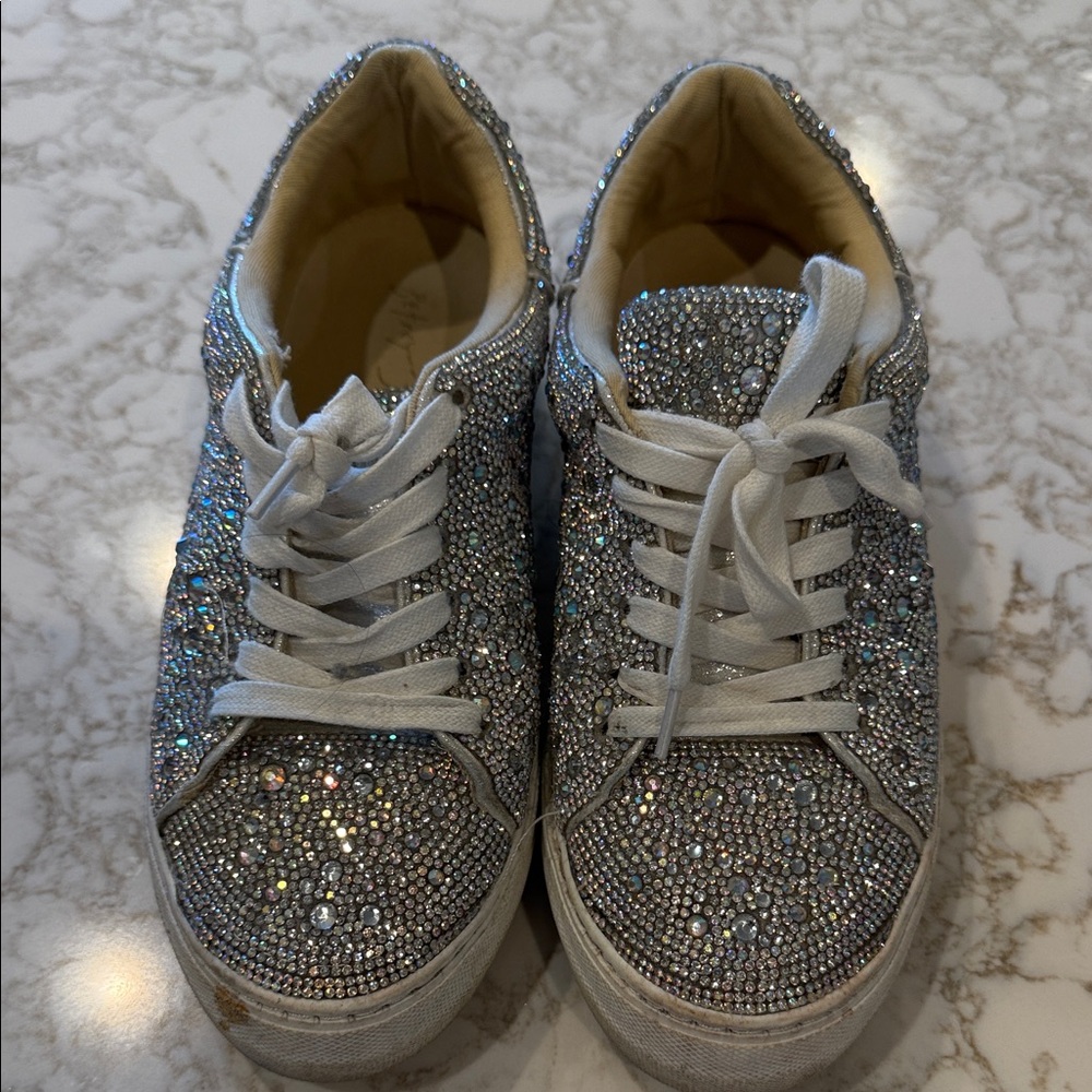Betsy Johnson Women's Silver Rhinestone Sneakers- Wide
